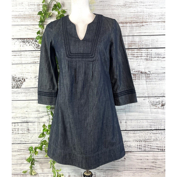 Boden Denim Jean Dress size 4 Embroidery A Line Above Knee Casual Boho Beach - Picture 1 of 14
